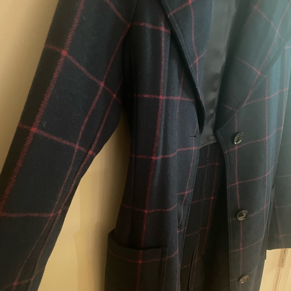 Banana Republic Navy Plaid Long Coat - Picture 3 of 5